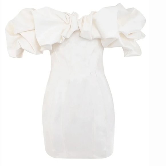 Style of CB Ivory Satin Ruffle Strapless Dress - Picture 4 of 4